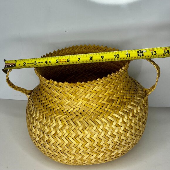 Set 2 Wicker Hand Woven Baskets Tan Handles Tarahumara Planters Boho RARE - Picture 16 of 16